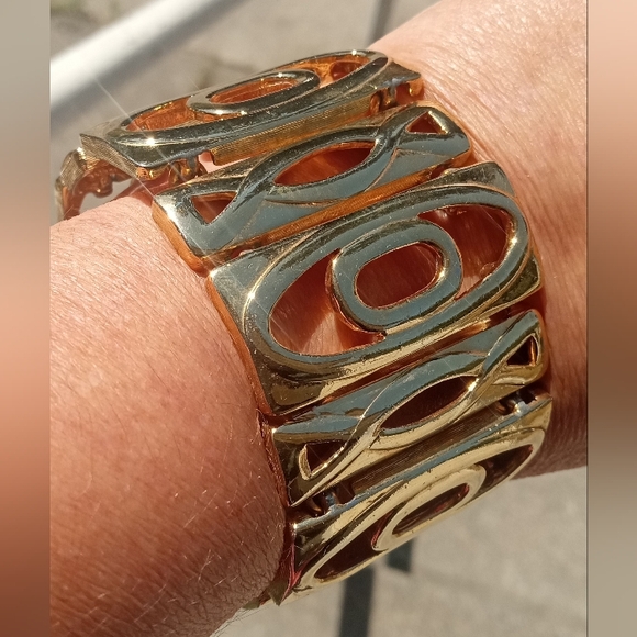 Kenneth Lane Signed Gold Tone VTG Oval Panel Link Heavy Statement Bracelet - Picture 9 of 15